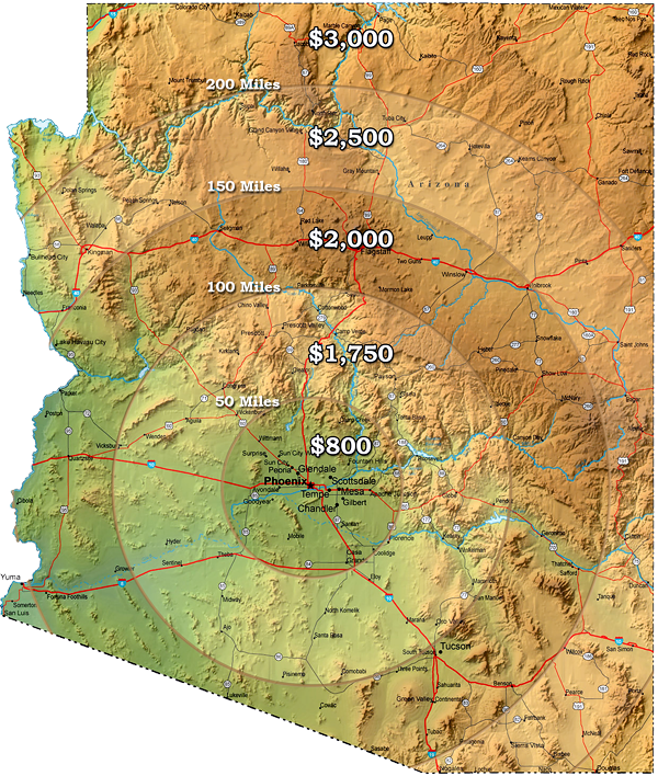 Map of general pricing by distance